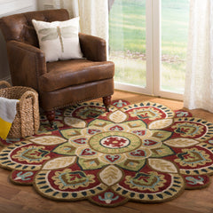 Area Rug, Round 8 Ft, Wool in Red/Taupe
