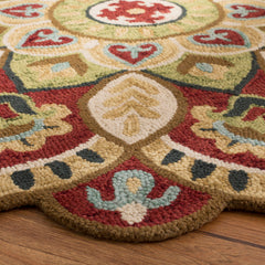 Area Rug, Round 8 Ft, Wool in Red/Taupe