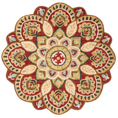 Area Rug, Round 8 Ft, Wool in Red/Taupe