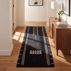 Area Rug, Runner 2'6" x 8', Wool in Navy and Sand