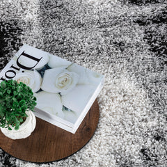 Area Rug, Shag Polypropylene, 8'9" x 12'2" in Black and Gray