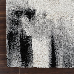 Area Rug, Shag Polypropylene, 8'9" x 12'2" in Black and Gray