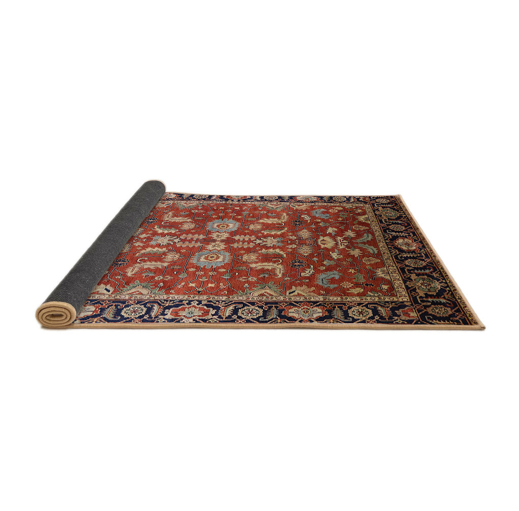 Area Rug, Square 4 Ft, Red and Blue with Oriental Pattern