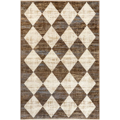 Area Rug with Checkered Pattern in Brown and Beige