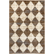 Area Rug with Checkered Pattern in Brown and Beige