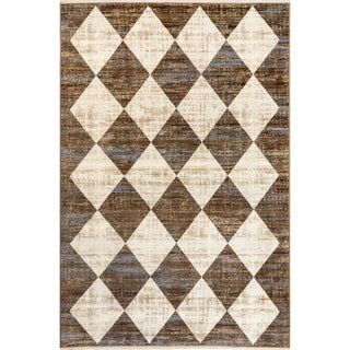 Area Rug with Checkered Pattern in Brown and Beige