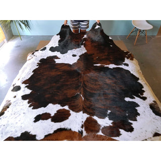 Area Rug with Cowhide Construction in Black, White, and Brown