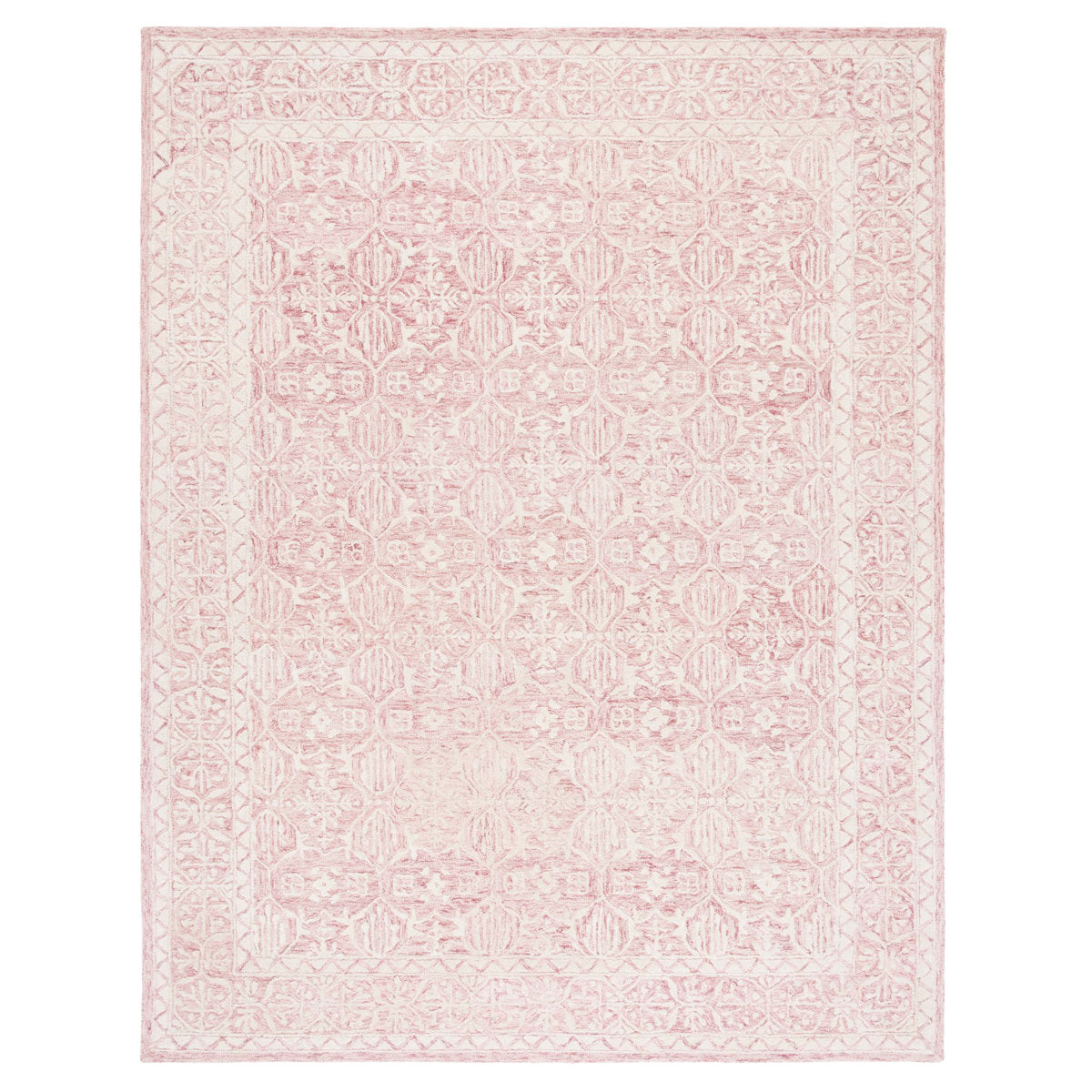 Area Rug with Wool and Cotton Blend in Pink and Ivory