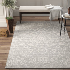 Area Rug, Wool, 8 ft x 10 ft with Gray and Silver Finish