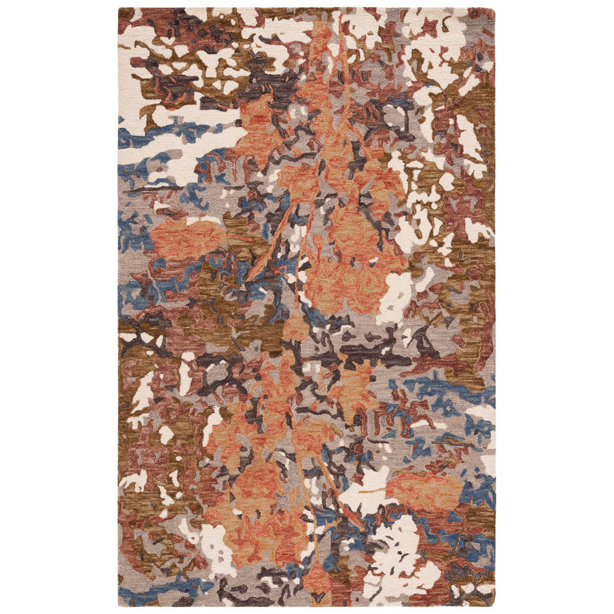 Area Rug, Wool and Cotton, 5 x 8 ft in Rust and Ivory