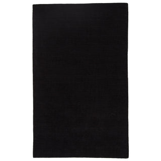 Area Rug, Wool and Viscose Blend in Jet Black with Striped Texture