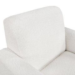 Arm Chair, White Polyester Boucle with Natural Wood Legs