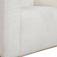 Arm Chair, White Polyester Boucle with Natural Wood Legs