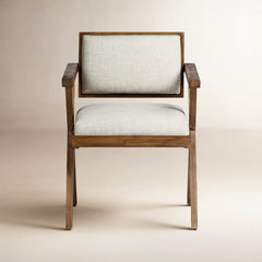 Arm Chair with Linen Seat and Solid Wood Frame