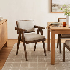 Arm Chair with Linen Seat and Solid Wood Frame