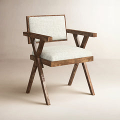Arm Chair with Linen Seat and Solid Wood Frame