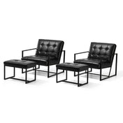 Armchair and Ottoman, Set of 2, Black Faux Leather with Metal Frame