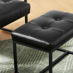 Armchair and Ottoman, Set of 2, Black Faux Leather with Metal Frame