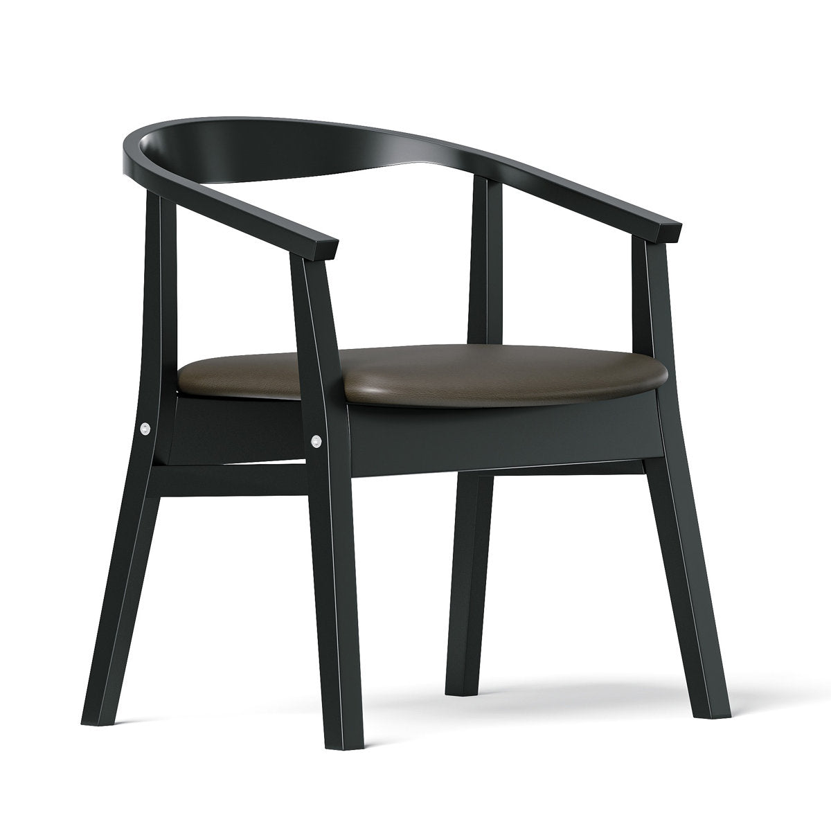 Armchair, Black Faux Leather, Wishbone Back, Black Solid Wood Legs