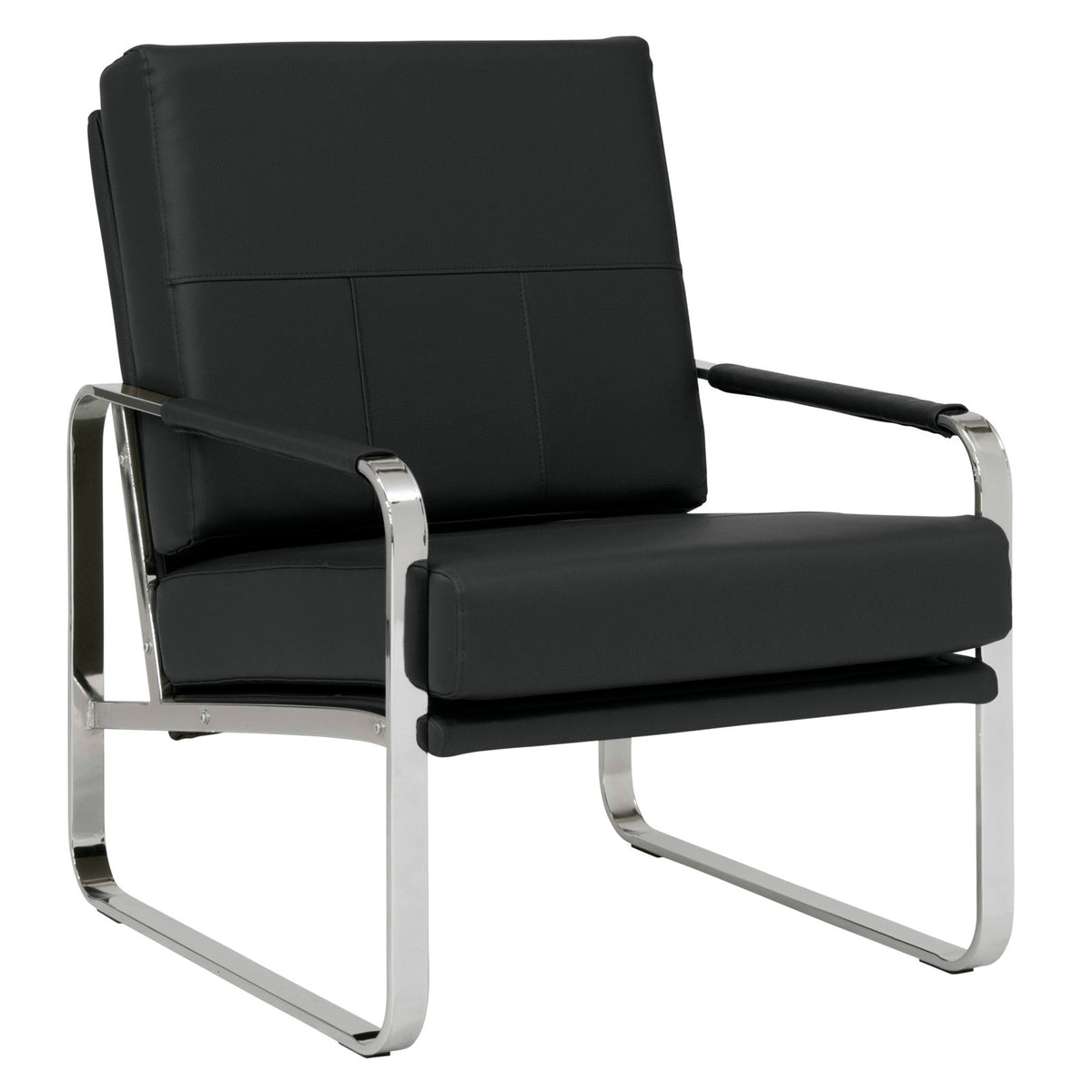 Armchair, Black Faux Leather with Chrome Metal Legs