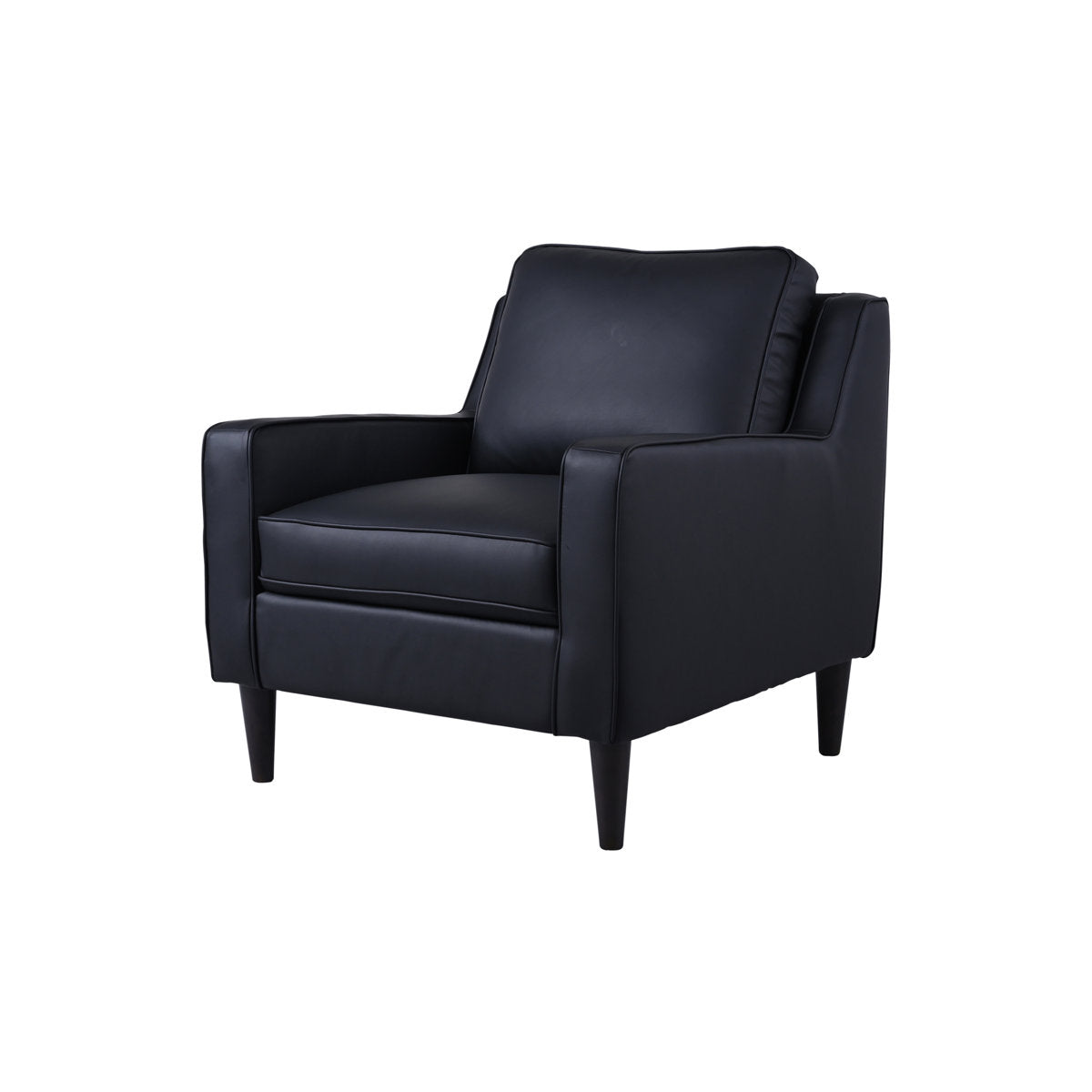Armchair, Black Top Grain Leather with Black Solid Wood Legs