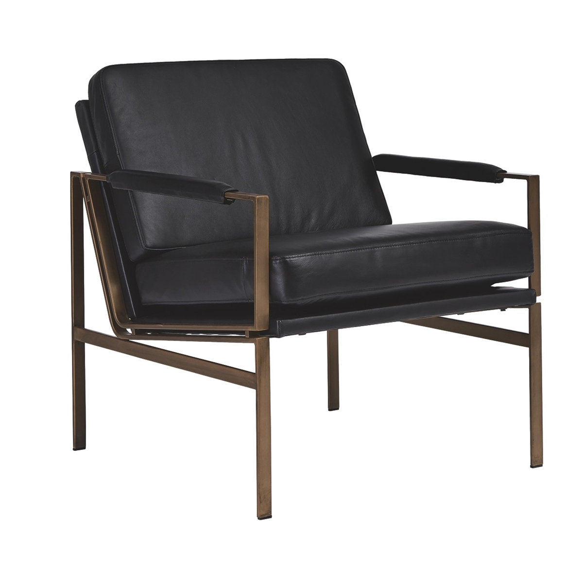 Armchair, Black Upholstery with Bronze Metal Legs