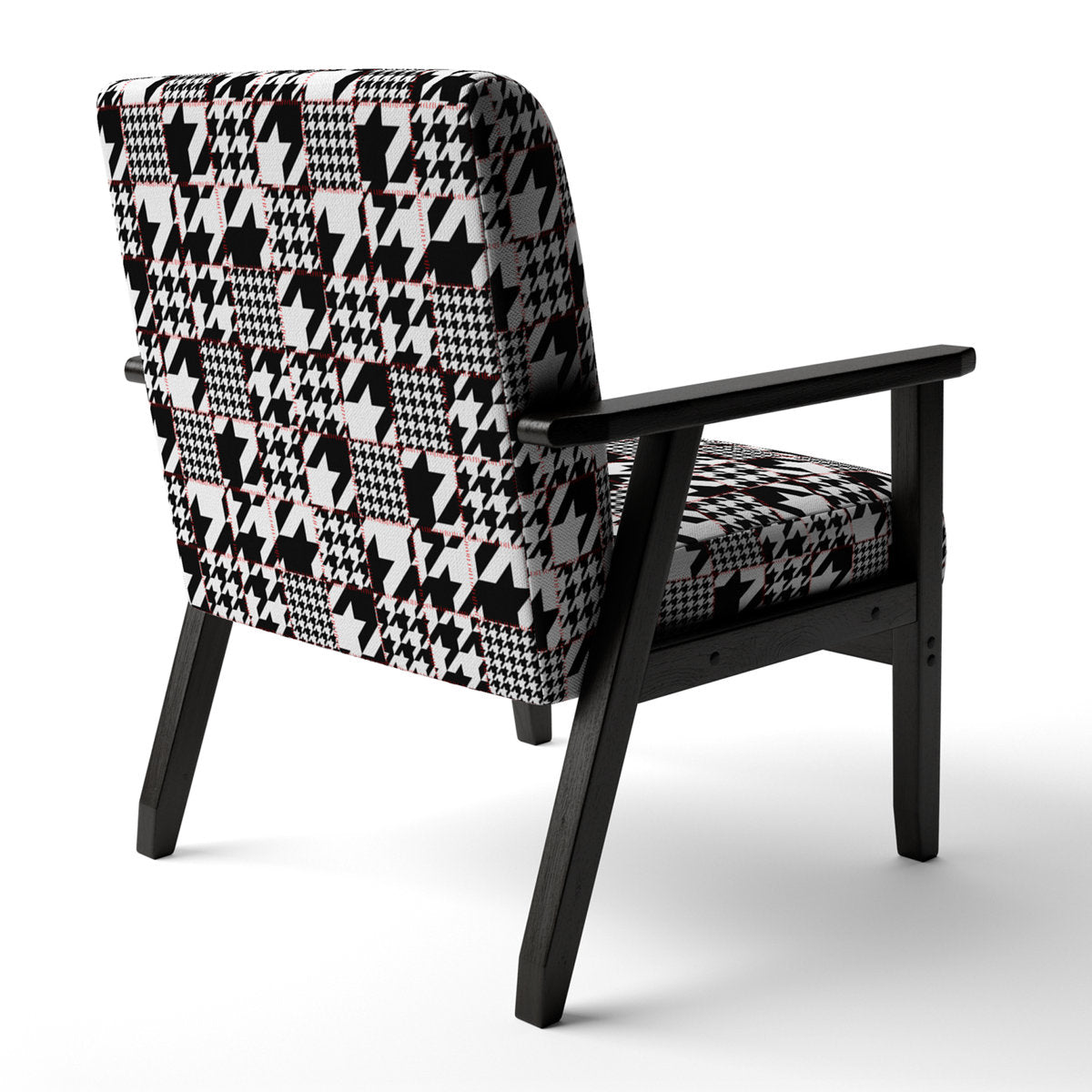 Armchair, Black Velvet, Abstract Pattern, Solid Wood Frame