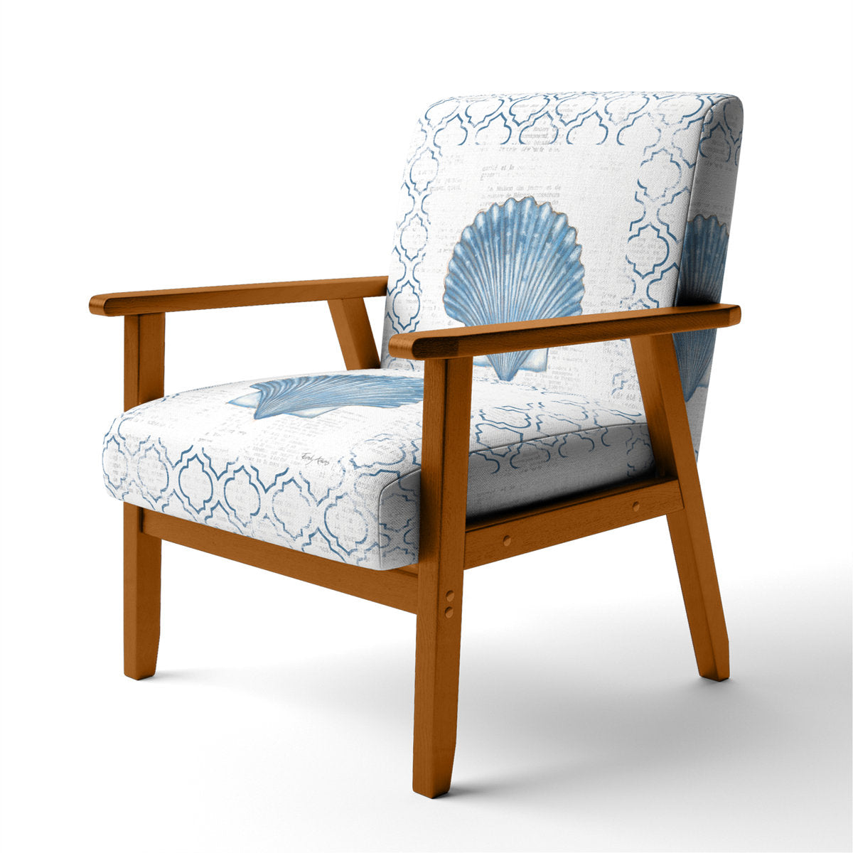 Armchair, Blue Velvet with Brown Solid Wood Legs