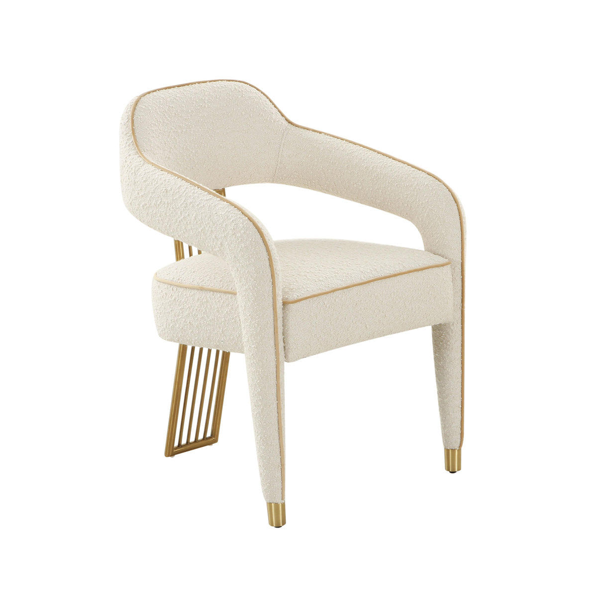 Armchair, Boucle Upholstered, Cream, Gold Stainless Steel Base