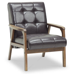 Armchair, Brown Faux Leather with Solid Wood Frame