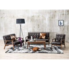 Armchair, Brown Faux Leather with Solid Wood Frame