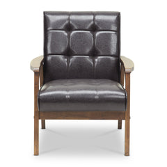 Armchair, Brown Faux Leather with Solid Wood Frame