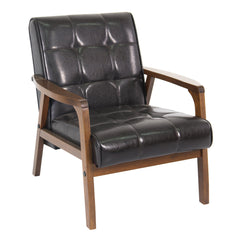 Armchair, Brown Faux Leather with Solid Wood Frame