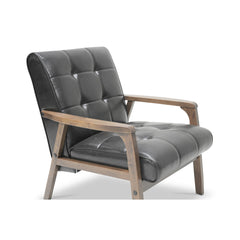 Armchair, Brown Faux Leather with Solid Wood Frame