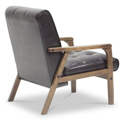 Armchair, Brown Faux Leather with Solid Wood Frame