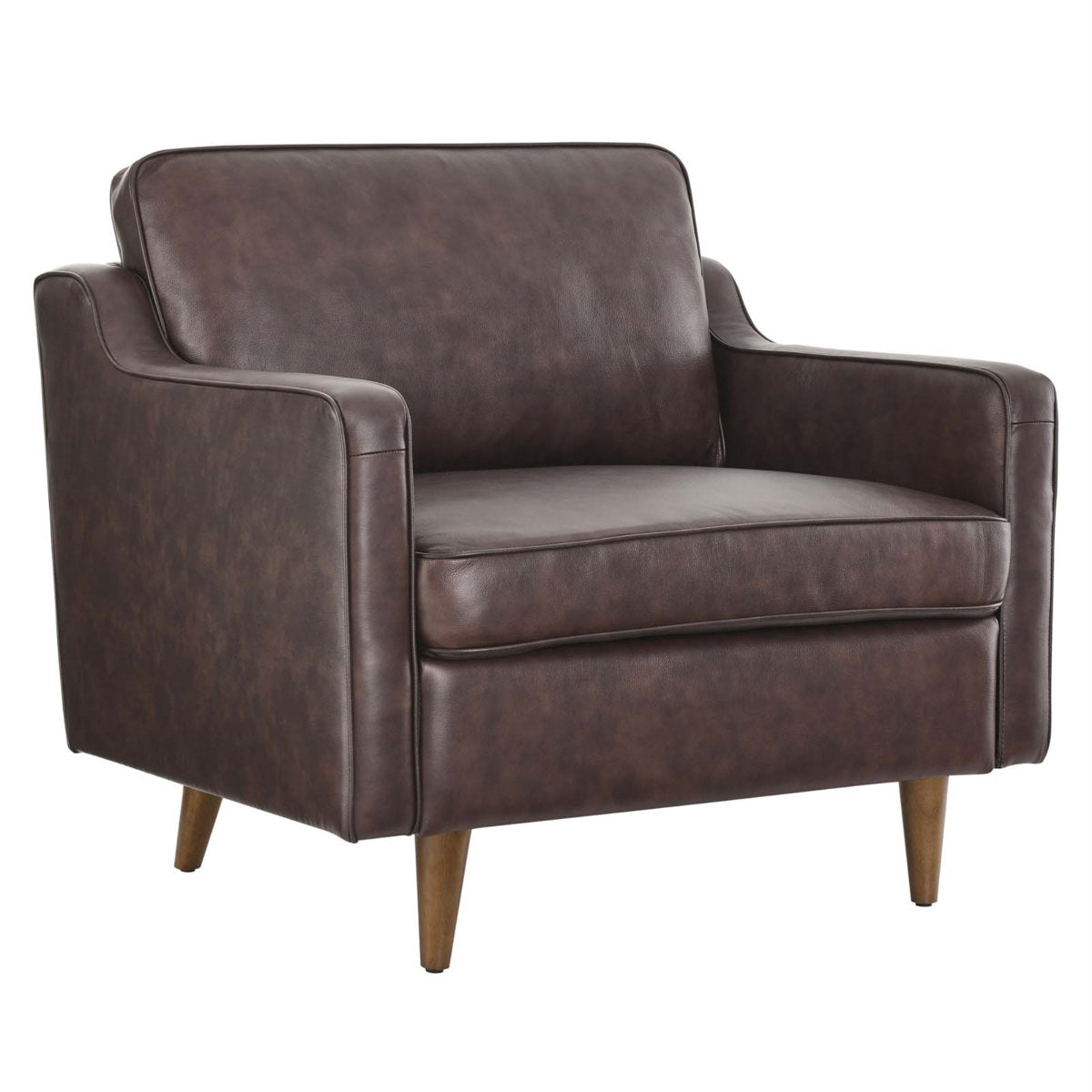 Armchair, Brown Genuine Leather with Round Tapered Legs