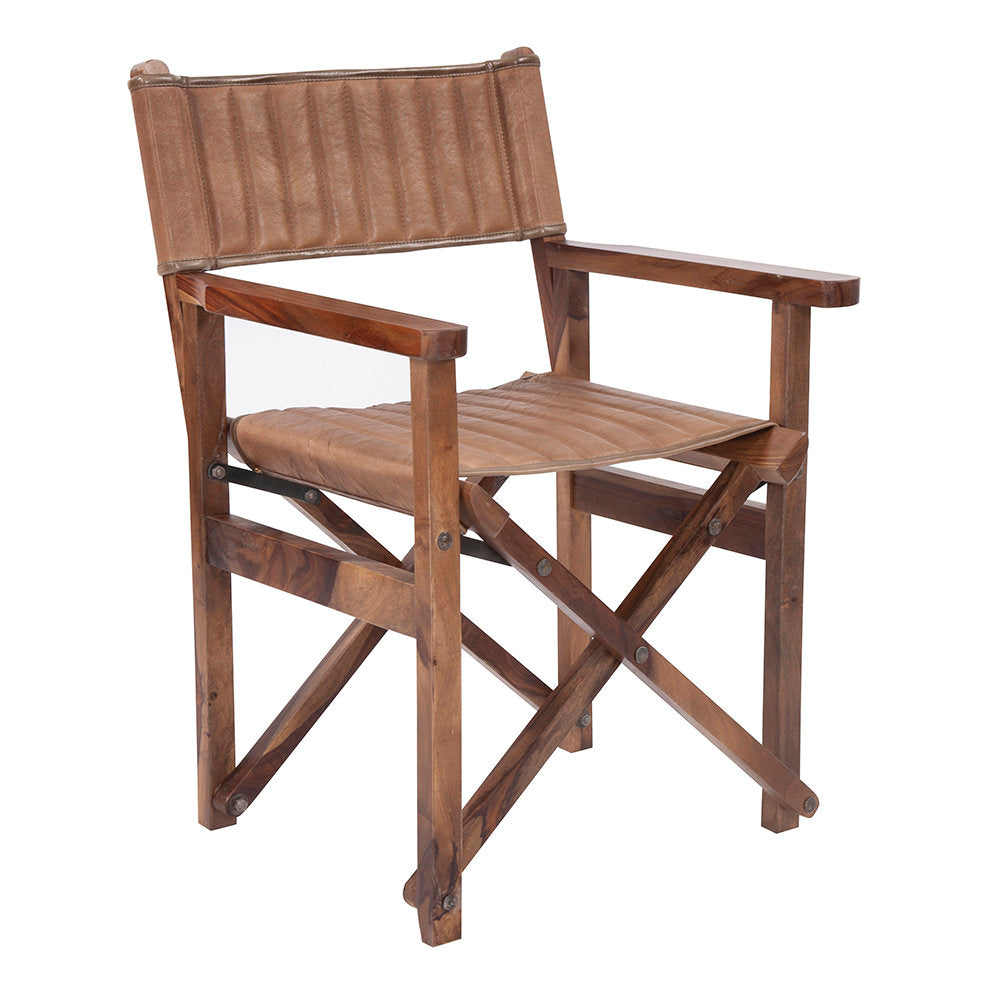 Armchair, Brown Leather Sling Seat with Brown Solid Wood Frame