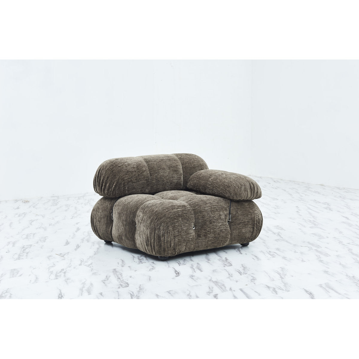 Armchair, Brown Polyester with Metal Frame and Nailhead Trim