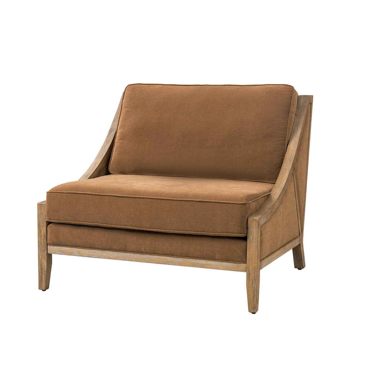 Armchair, Caramel Polyester with Solid Rubberwood Frame and Brown Legs