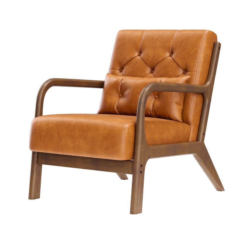 Armchair, Caramel Upholstery with Brown Wood Legs