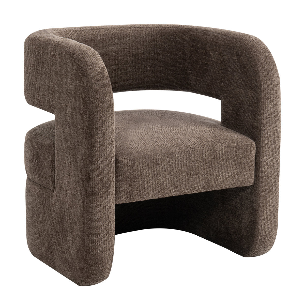 Armchair, Chenille with Wood Frame in Dark Brown