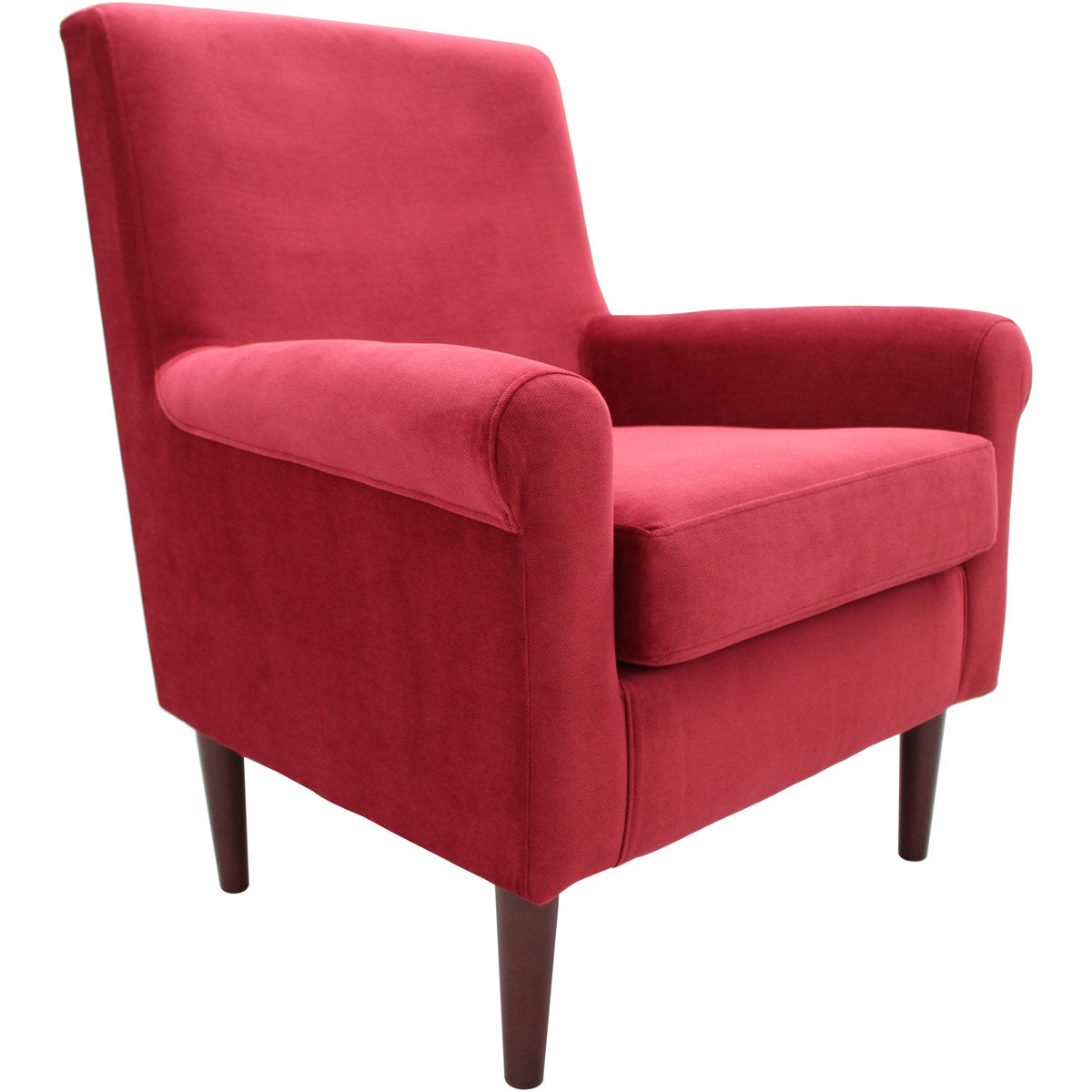 Armchair, Cherry Red Polyester Blend with Brown Wood Legs