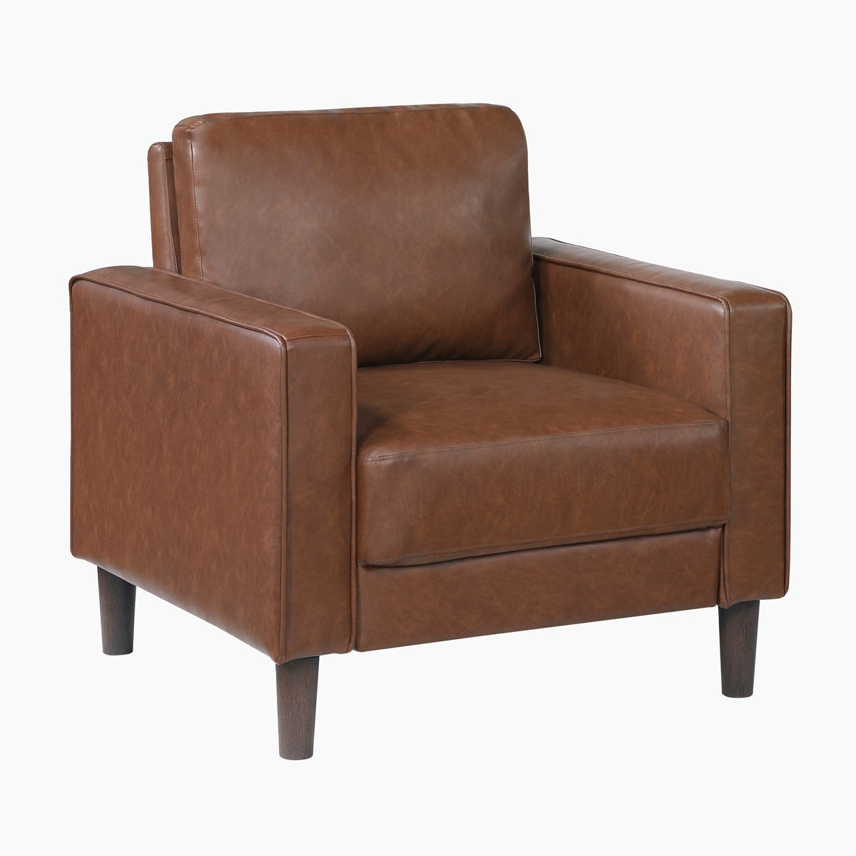 Armchair, Chocolate Faux Leather with Brown Legs