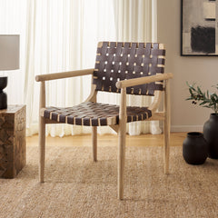 Armchair, Cognac Genuine Leather, Natural Sungkai Wood Legs