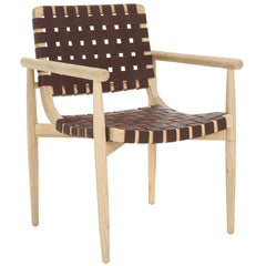 Armchair, Cognac Genuine Leather, Natural Sungkai Wood Legs