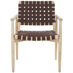 Armchair, Cognac Genuine Leather, Natural Sungkai Wood Legs
