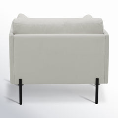 Armchair, Cotton Upholstery with Square Arms and Black Metal Legs