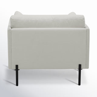 Armchair, Cotton Upholstery with Square Arms and Black Metal Legs