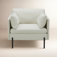 Armchair, Cotton Upholstery with Square Arms and Black Metal Legs