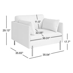 Armchair, Cotton Upholstery with Square Arms and Black Metal Legs